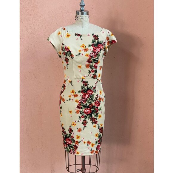 Eva Franco Fitted Dress Orange Floral - Picture 1 of 8